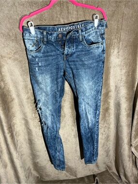 Aeropostale Men’s Blue Straight Jeans with Light Distress